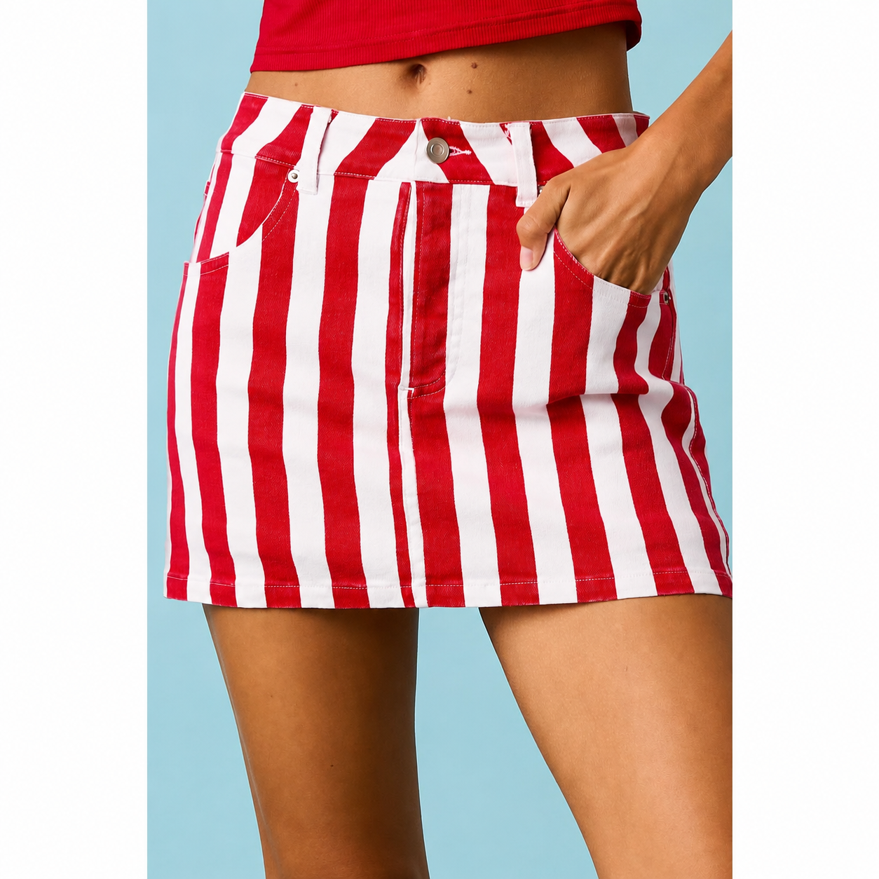 GAME DAY STRIPED MINI SKORT: RED