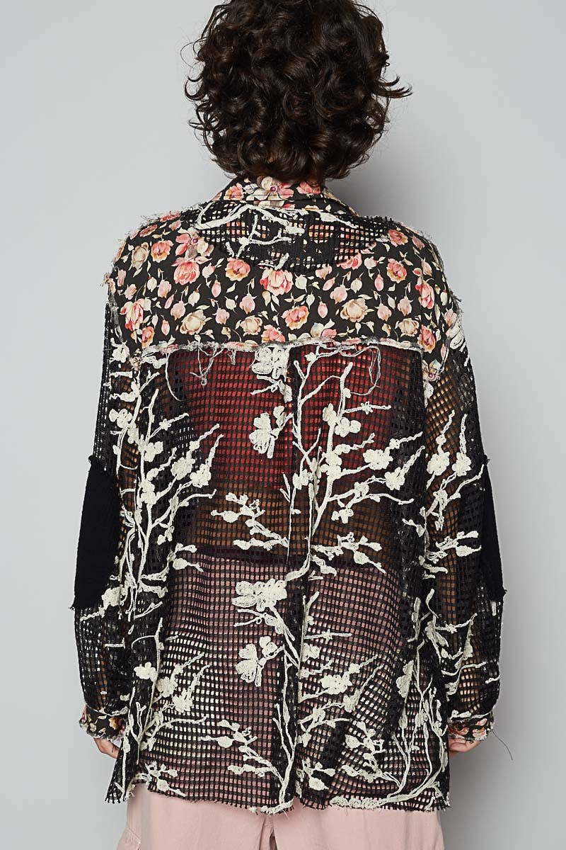 Blue Crochet Lace Floral Top