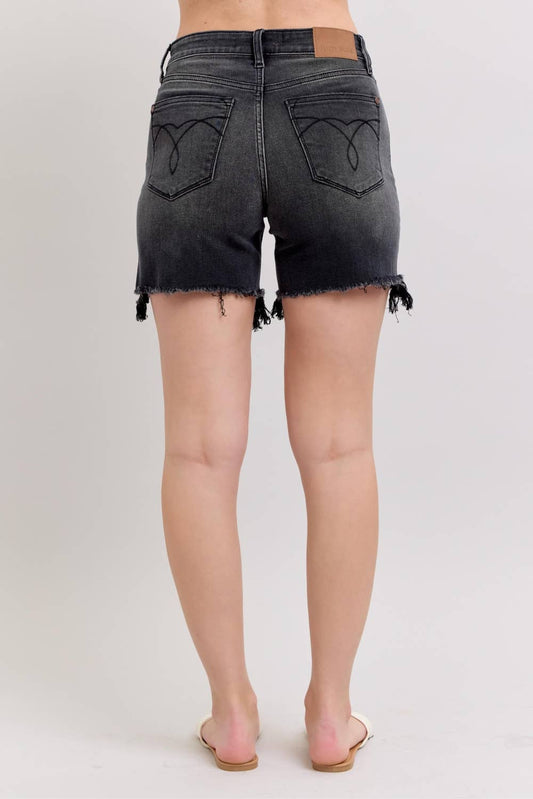 Judy Blue Cut Off 2 Button Dad Shorts: BK