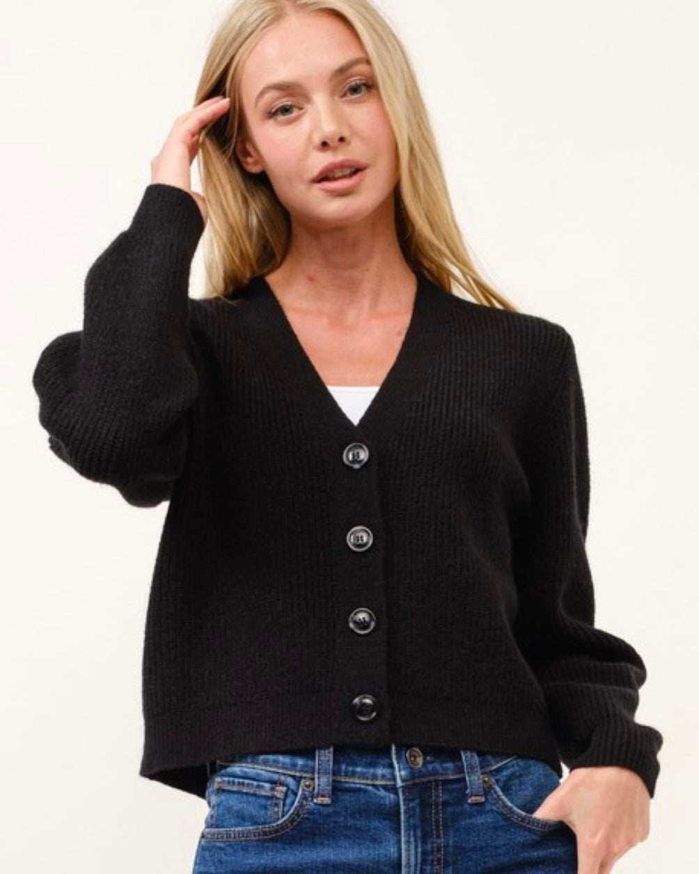 Ribbed V-Neck Cardigan