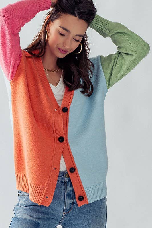 HAILEE MULTI COLOR CARDIGAN SWEATER (Orange)