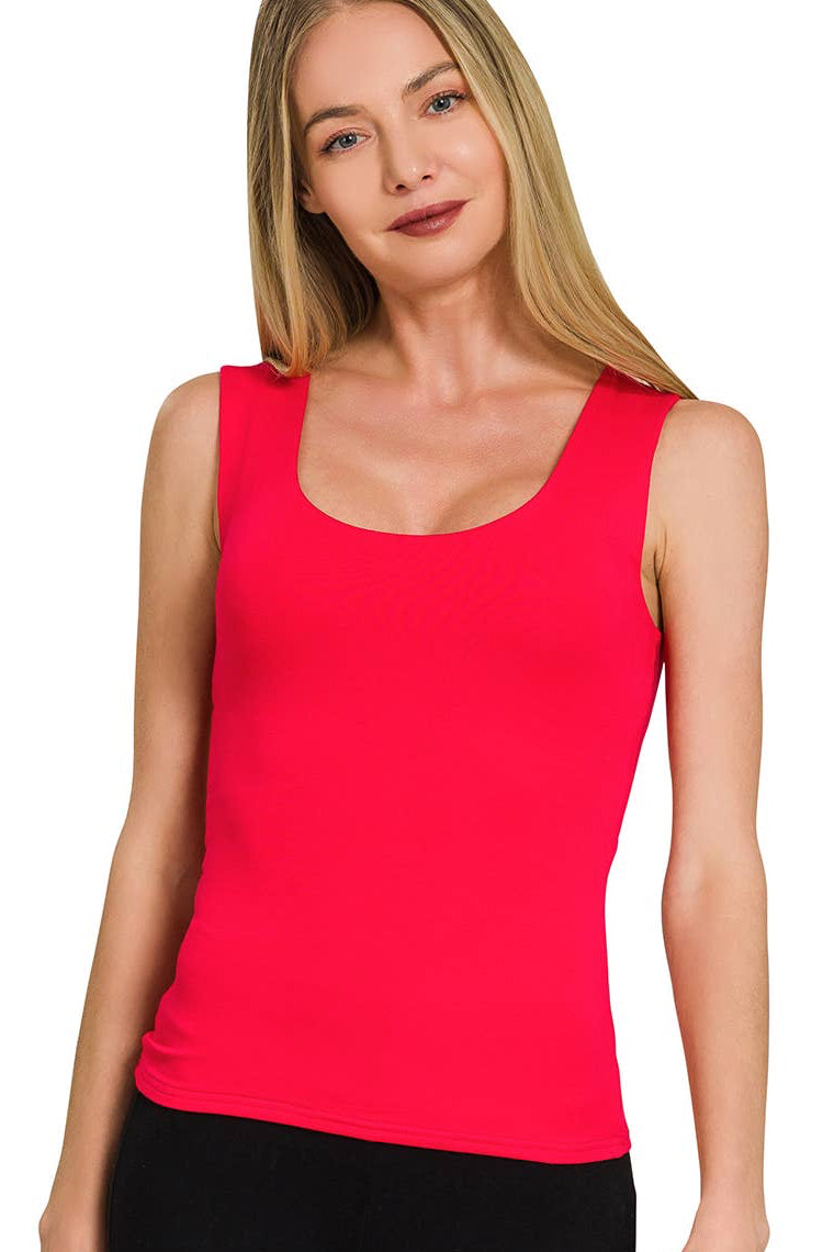 Double Layer Scoop Tank Top: RUBY