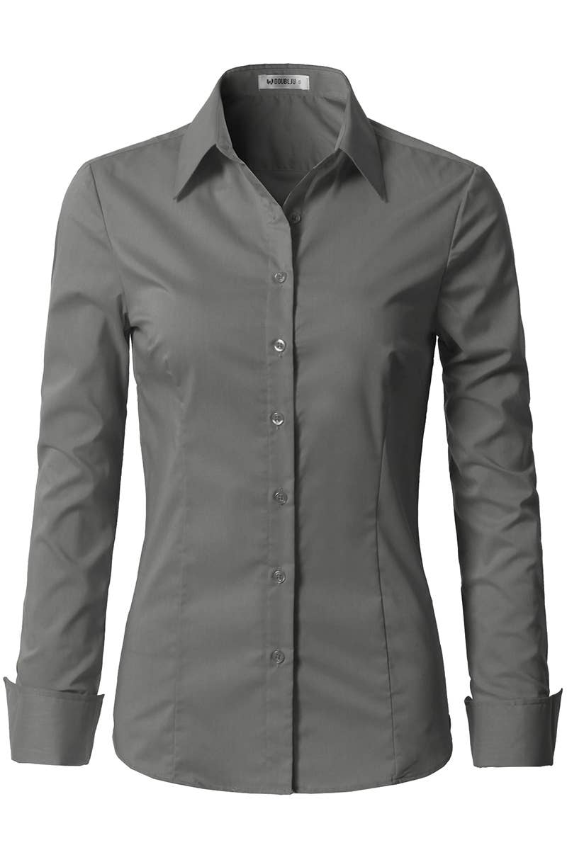 Button Down Long Sleeve Collared Shirts: DARK GREY
