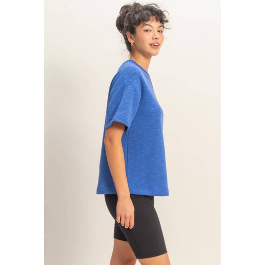 Crew Neck Short Sleeve Top: COBALT