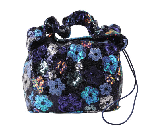 Sequin Top Handle Baguette with Drawstring Strap