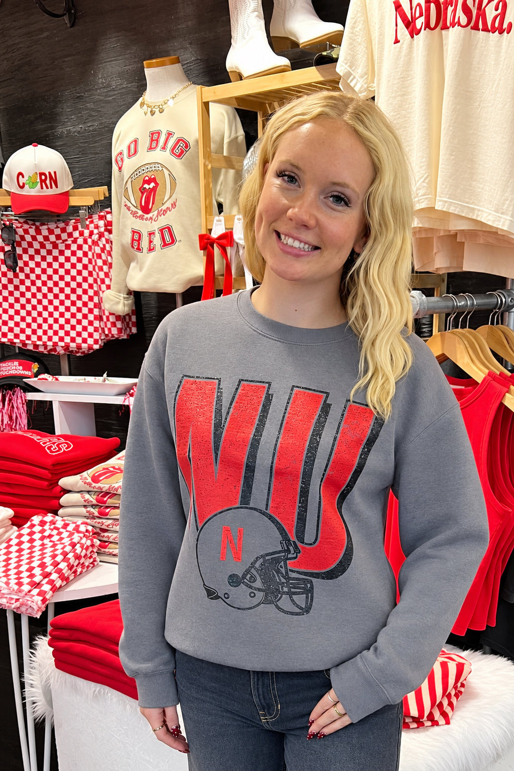 NU Football Charcoal Crewneck