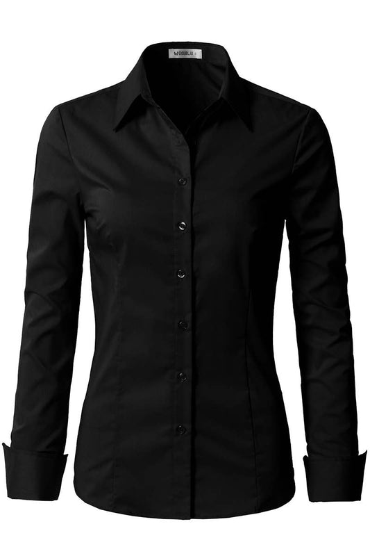 Button Down Long Sleeve Shirt: Black