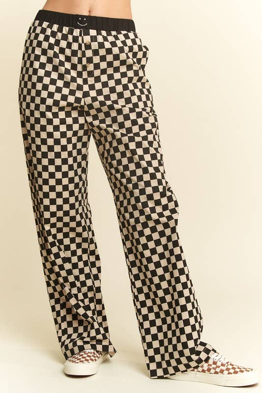 CHECKERED PANTS W/ ELASTIC WAISTBAND