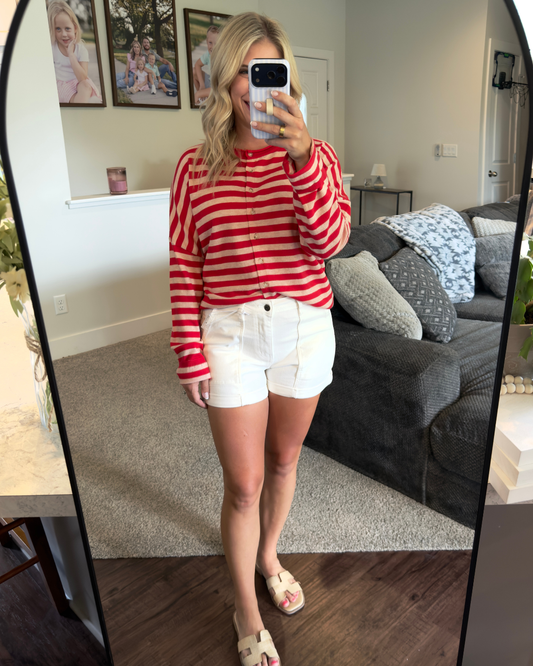 Red & Lt. Pink Striped Cardigan