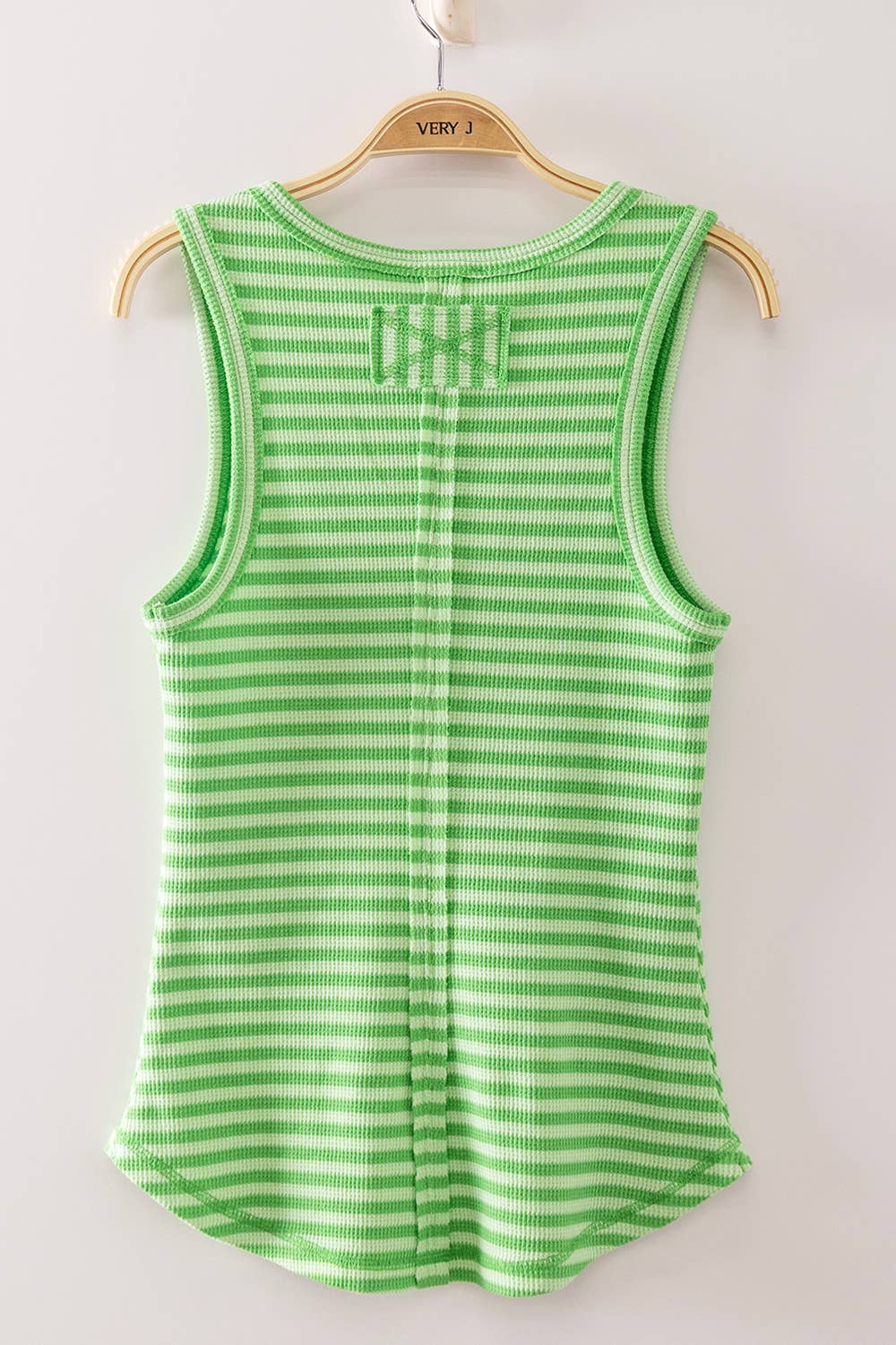 Striped Button Down Fitted Knit Tank Top: BRIGHT GREEN