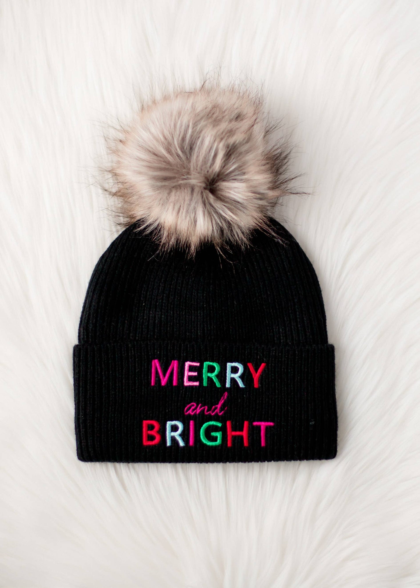 Black Merry & Bright Knit Pom Hat
