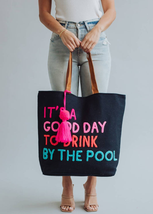 Navy Drink By The Pool Tote