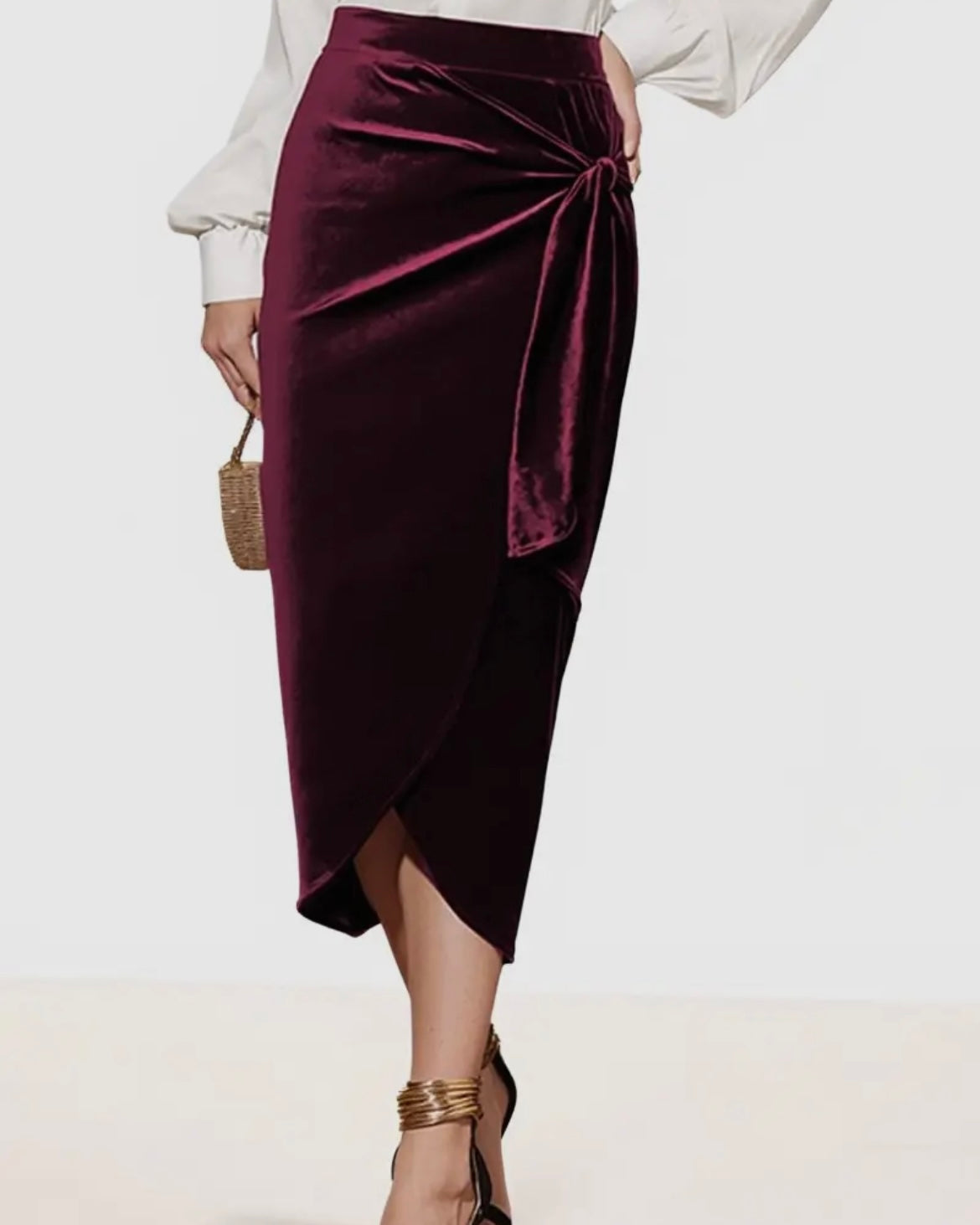 Velvet Wrap Midi Skirt