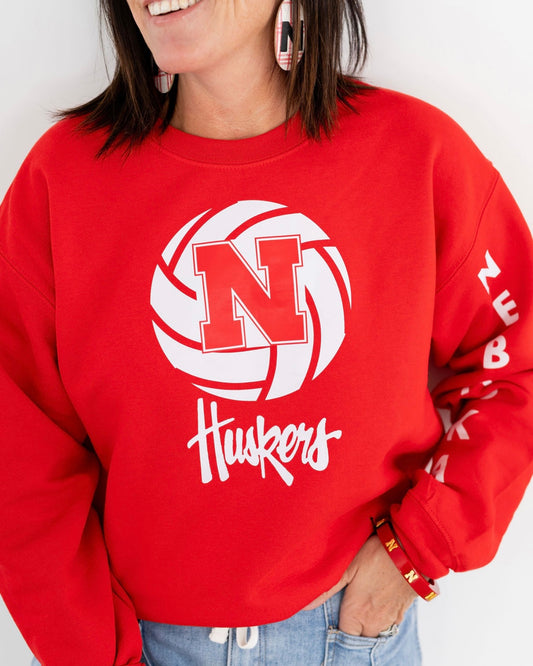 Red Husker Volleyball Crewneck