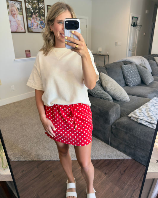 Red Knit Polka Dot Skort