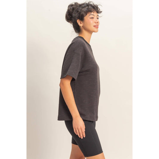 Crew Neck Short Sleeve Top: BLACK