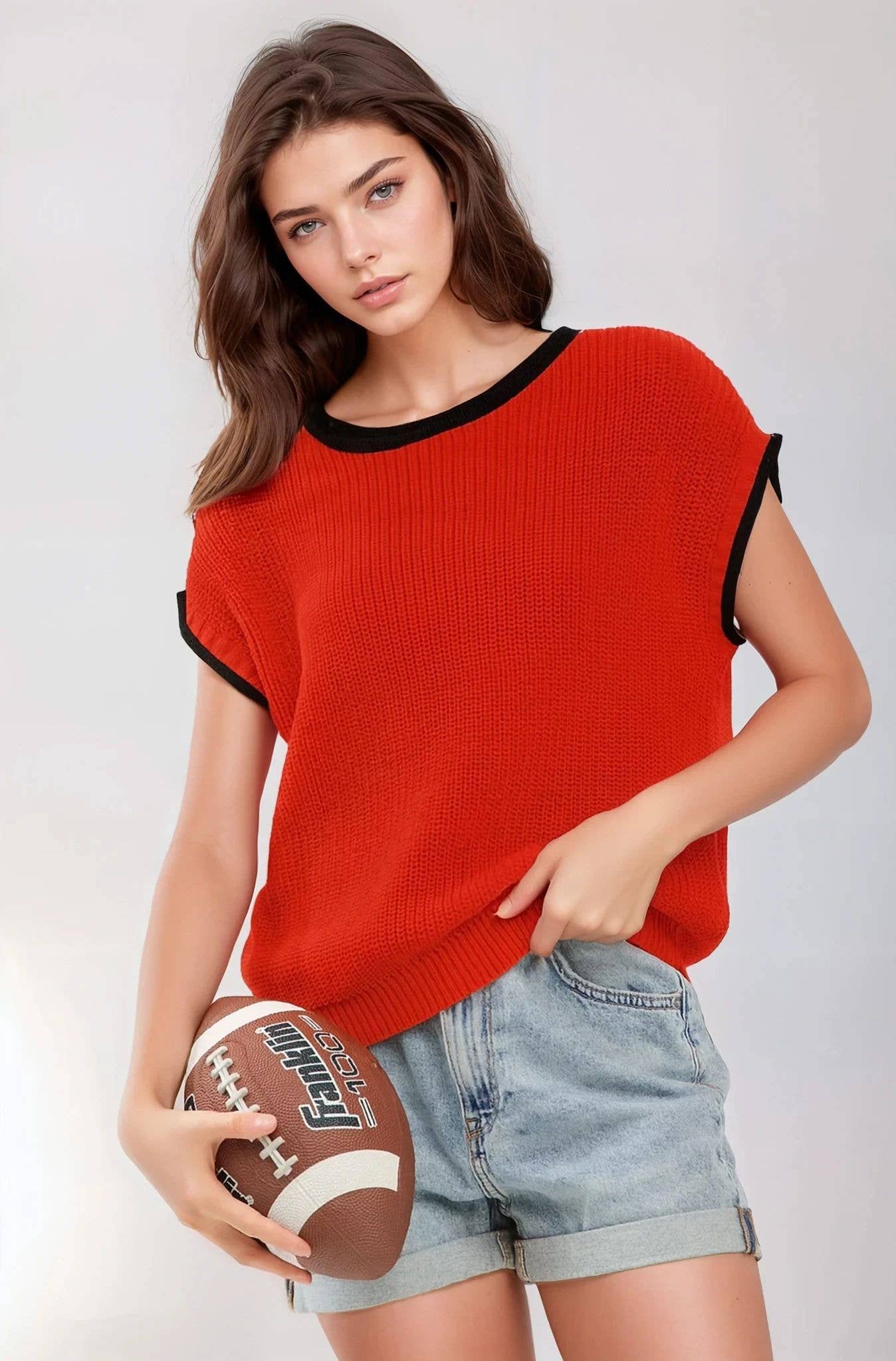Rolled Sleeve Contrast Game Day Top