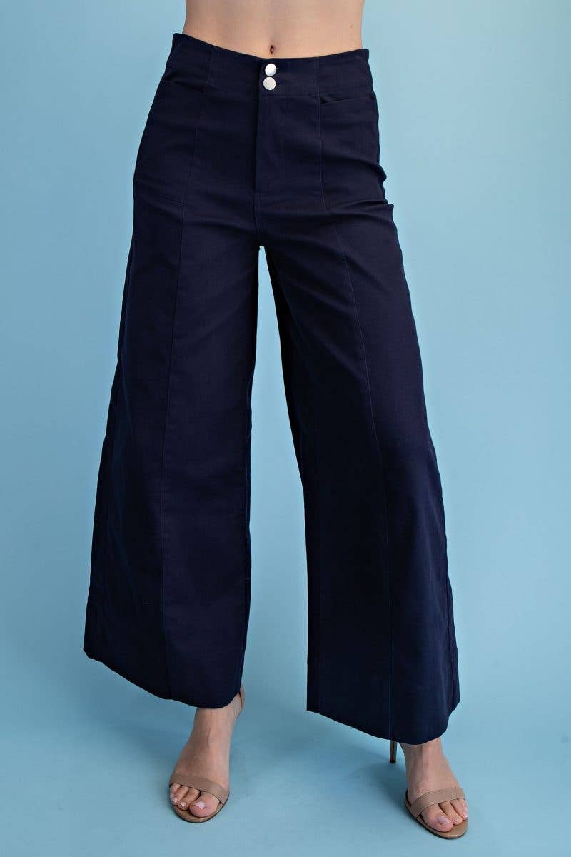 Wide Leg Stretch Pants: NAVY