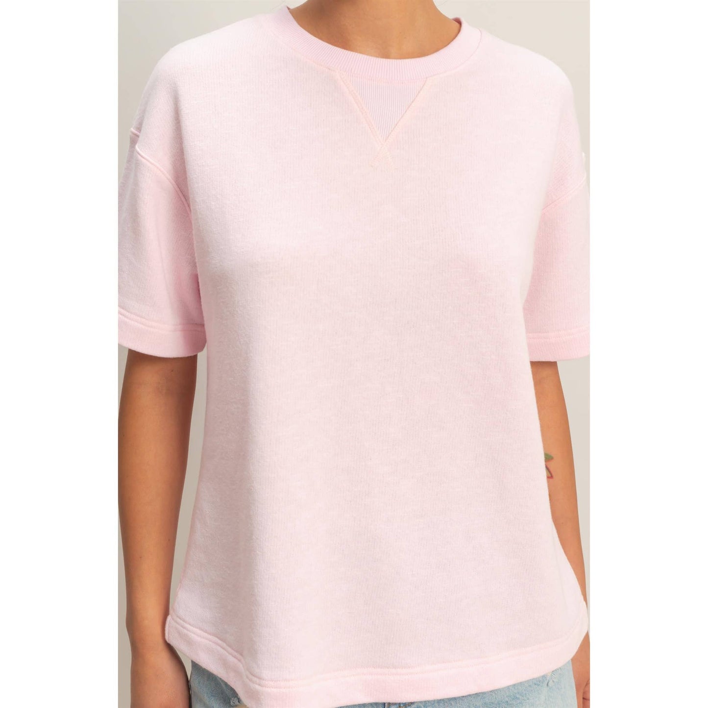 Crew Neck Short Sleeve Top: SOFT PINK