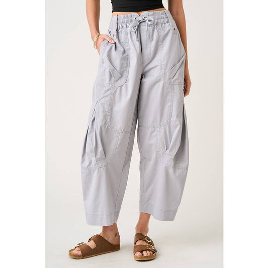 WASHED LOOSE FIT PARACHUTE CARGO PANTS: SILVER
