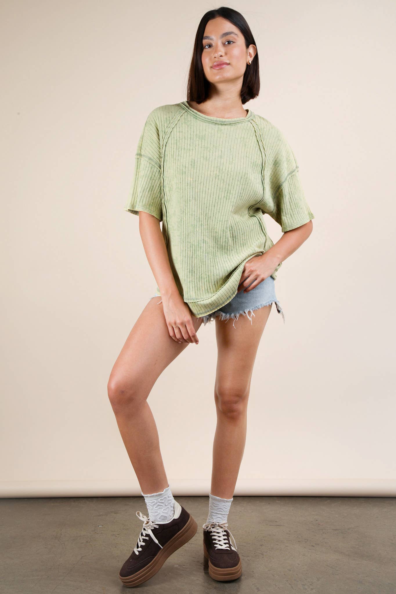Mineral Washed Oversized Sage Top