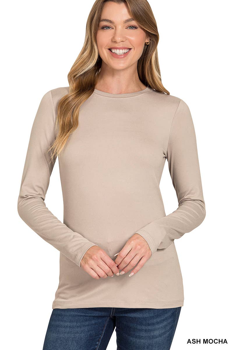 Super Soft Long Sleeve Basic Tee- Lt. Mocha