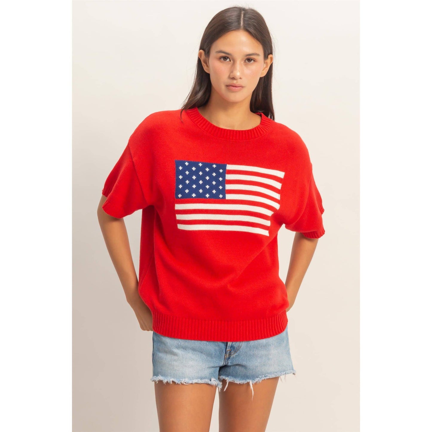 American Flag Knit Top: RED