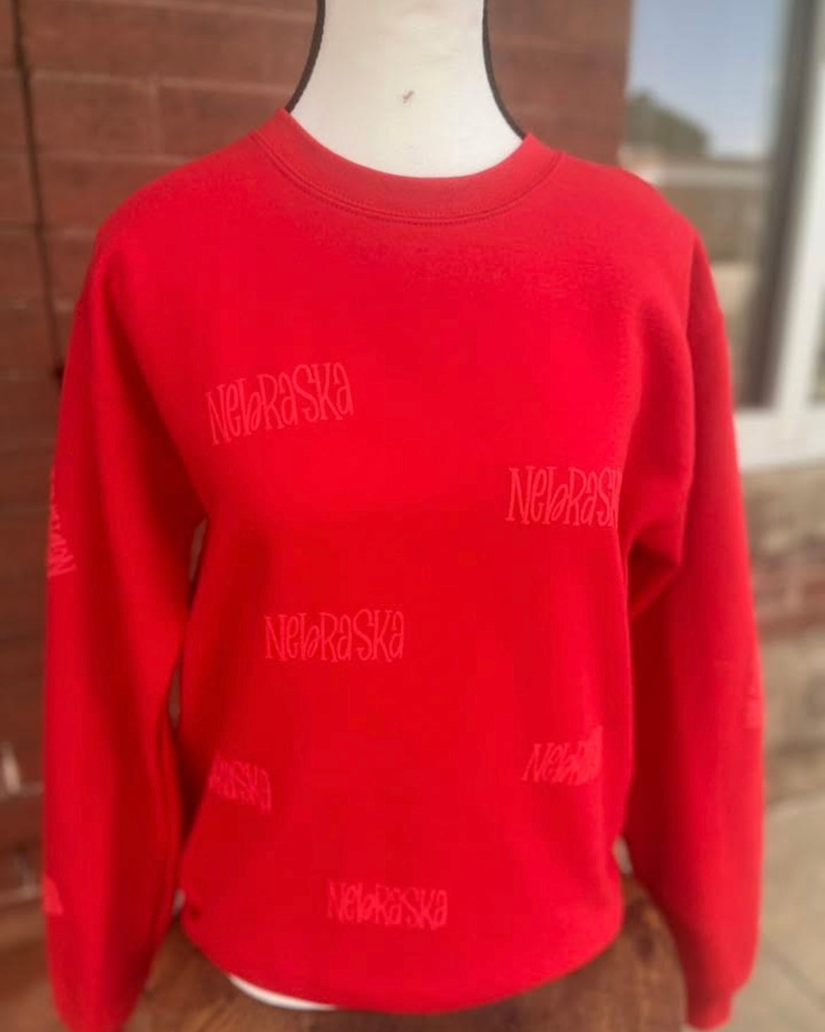 Nebraska All Over Puff Print Crewneck (Red)