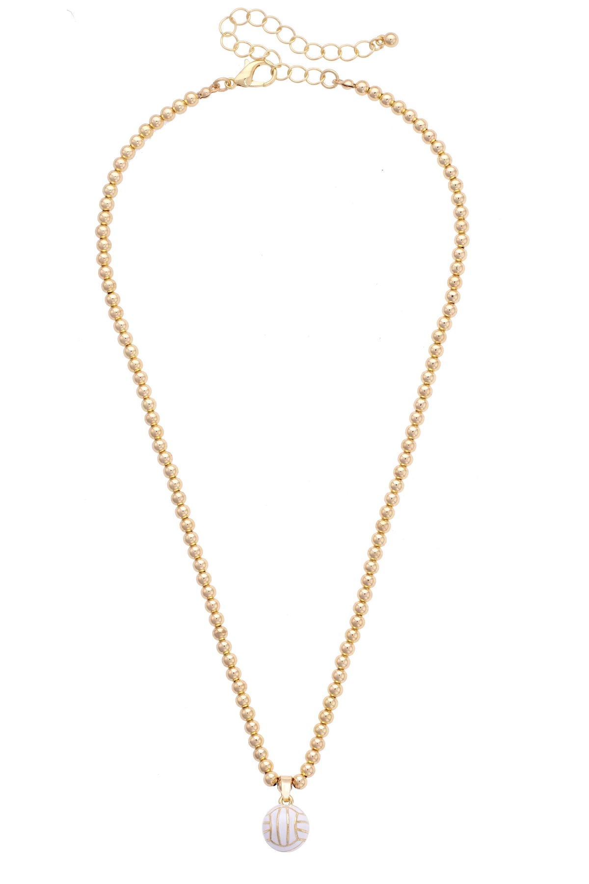 Volleyball Enamel Ball Bead Necklace in Shiny Gold