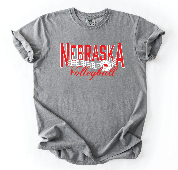 Nebraska Volleyball Wave Tee-Grey