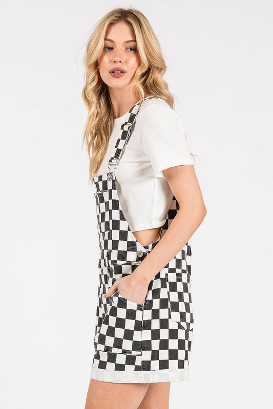 Game Day Checkered Overalls-Black