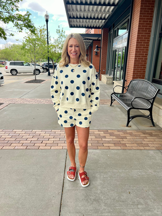 Polka Dot Sweatshorts: Navy