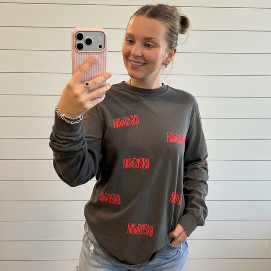 Nebraska All Over Pepper Long Sleeve Tee