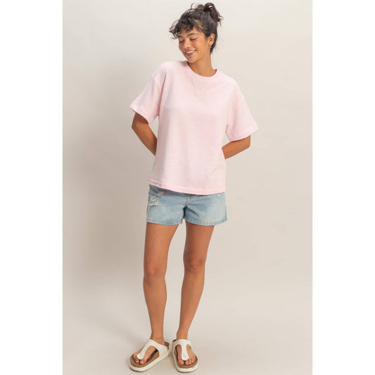 Crew Neck Short Sleeve Top: SOFT PINK