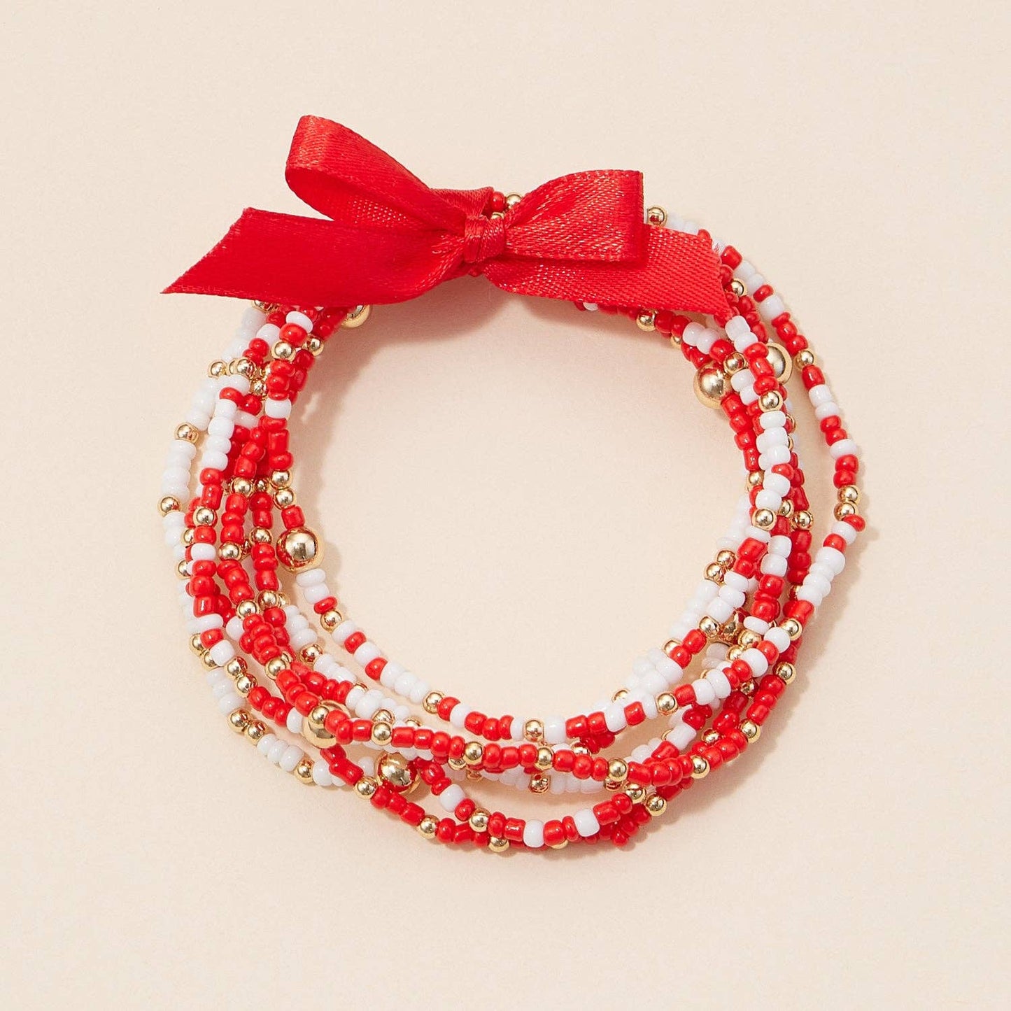 Seed Bead Bracelet Set: (Red & White)