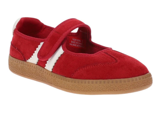 Red Faux Suede Mary Jane Flats