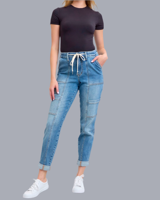 High Waist Light Wash Cargo Jogger