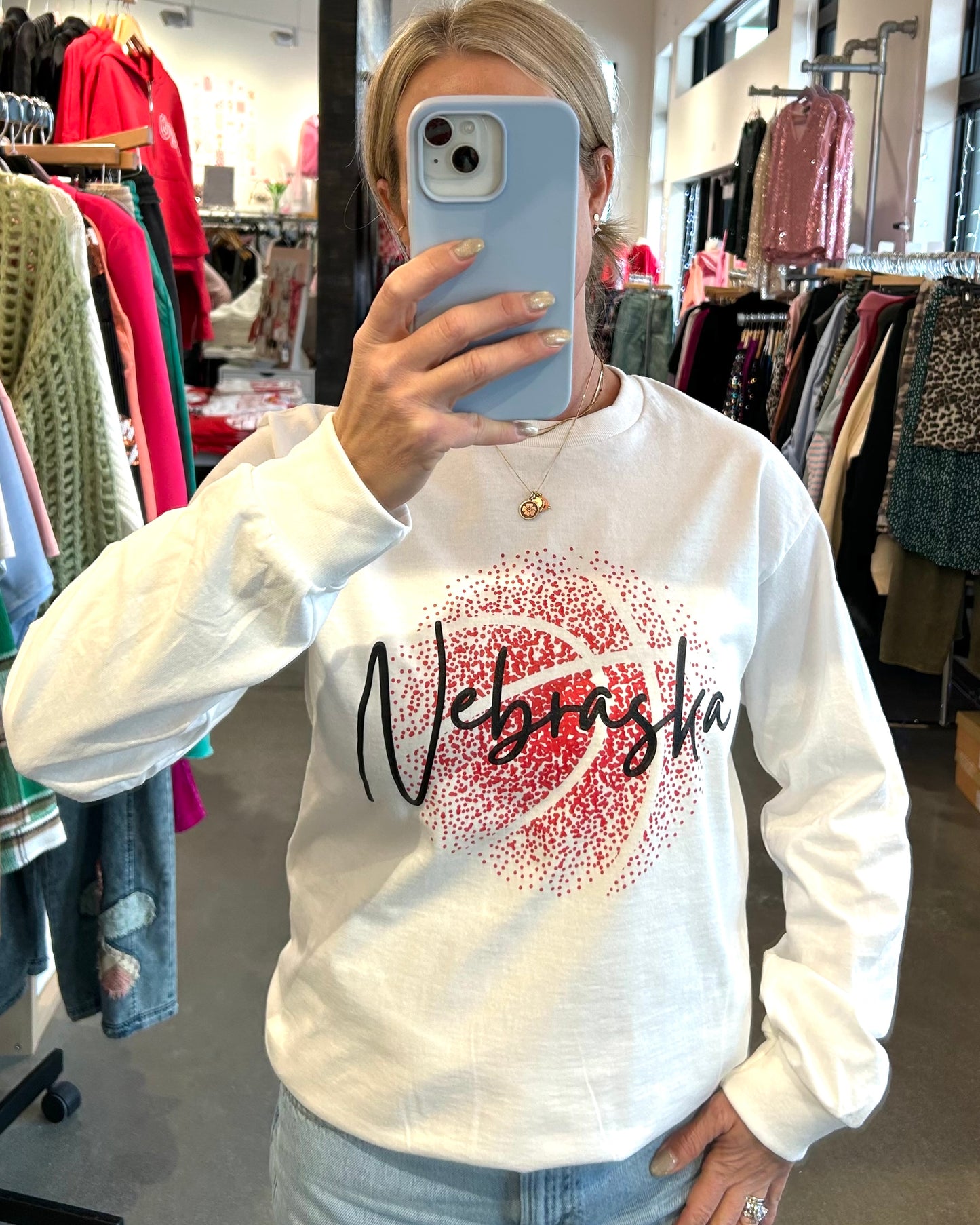 Nebraska Basketball Long Sleeve Tee-White