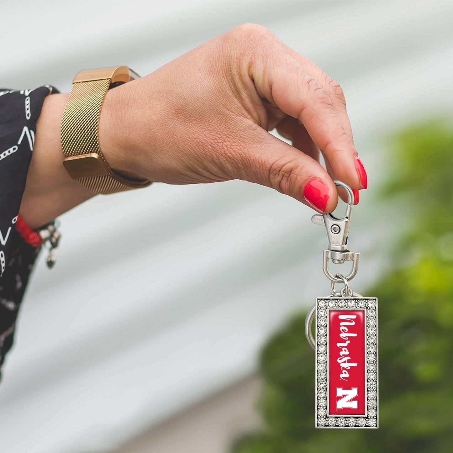 Nebraska Cornhuskers Crystal Rectangle Key Chain