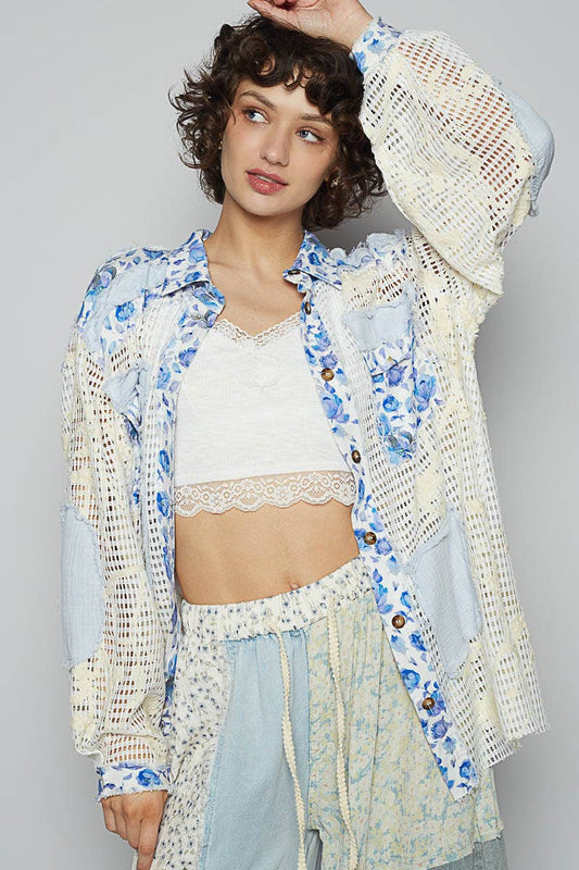 Blue Crochet Lace Floral Top