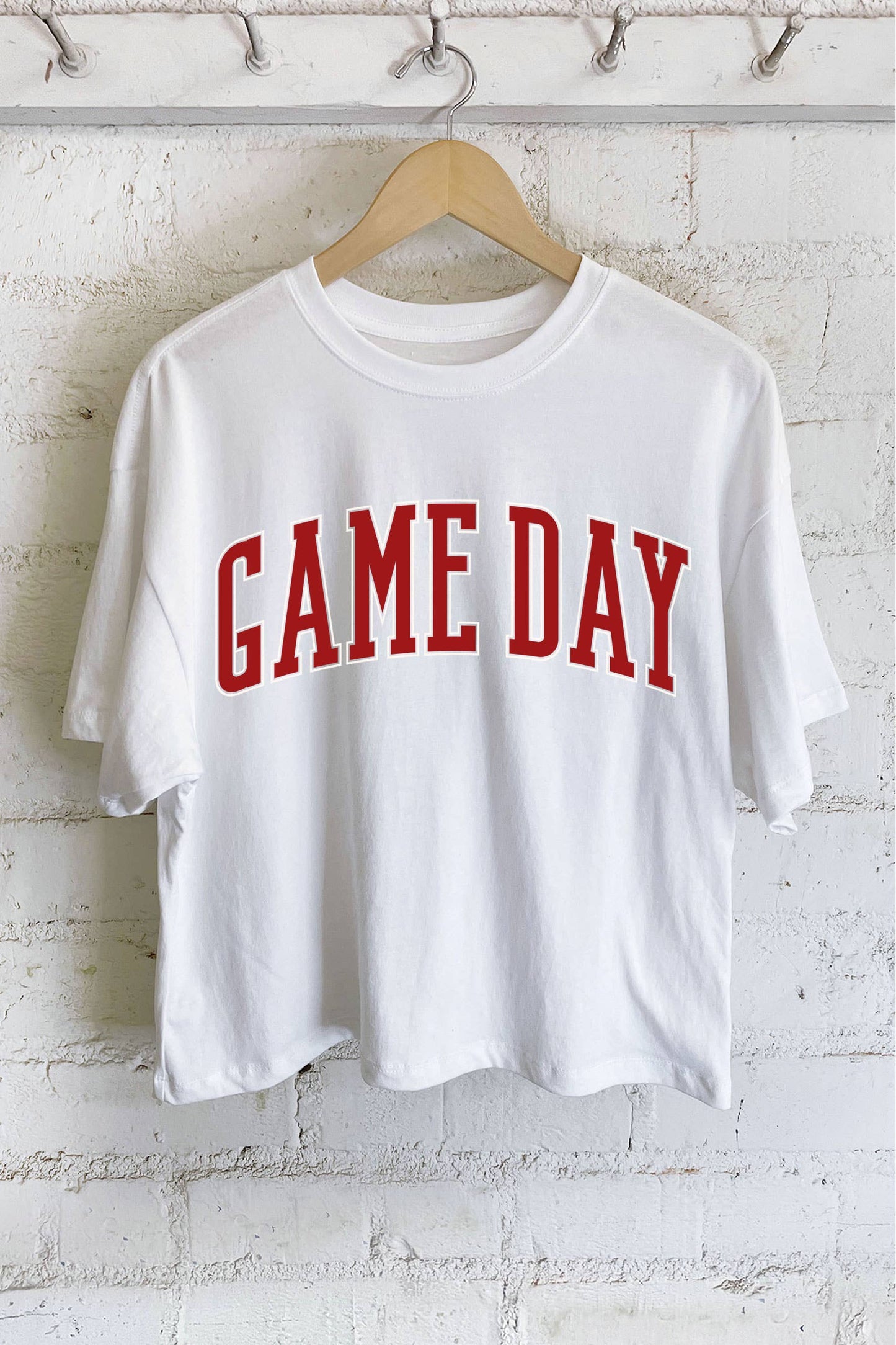 Game Day Puff Graphic Long Crop Tee White