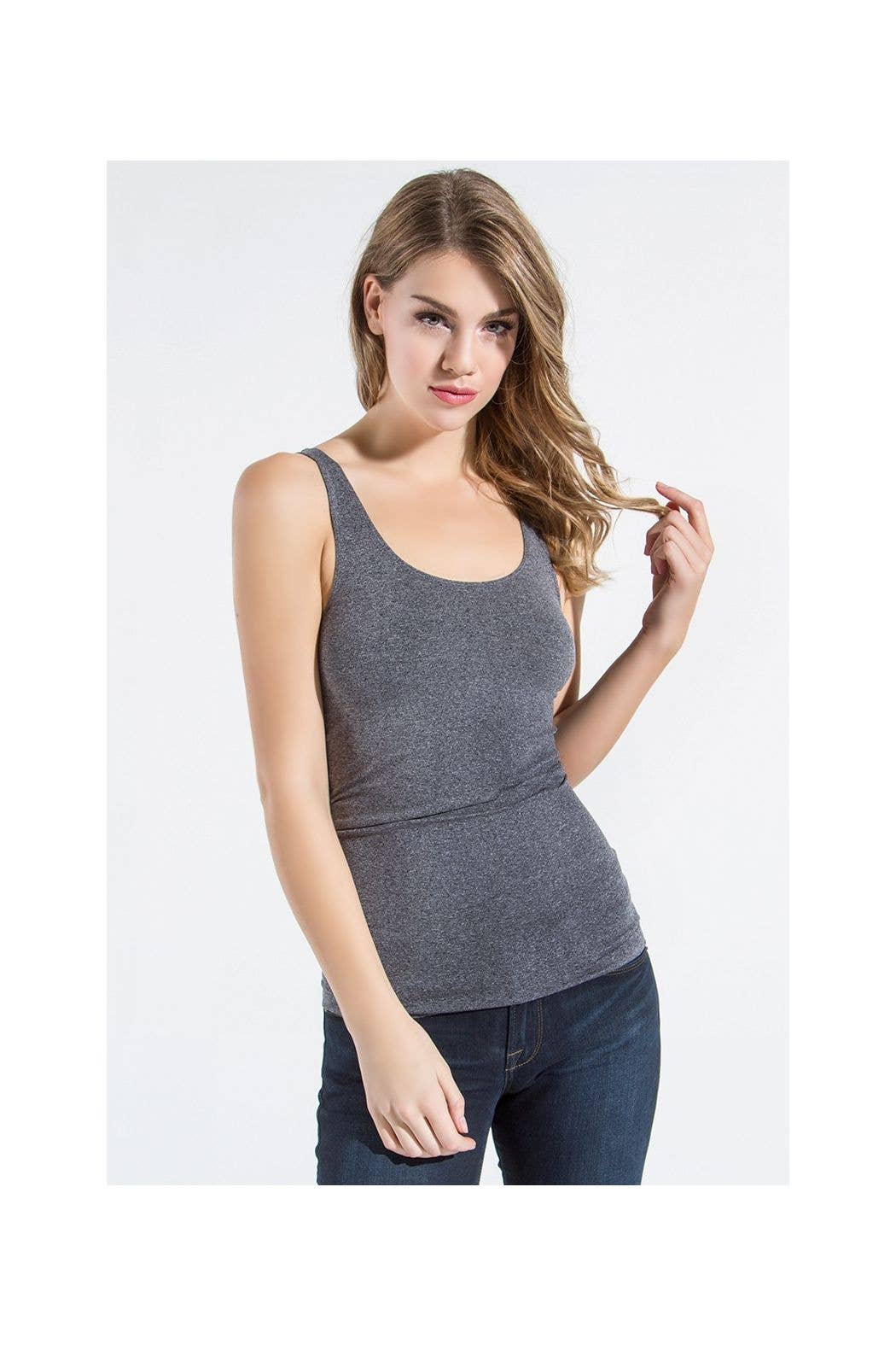 Seamless Scoop Neck Tank Top: Grey