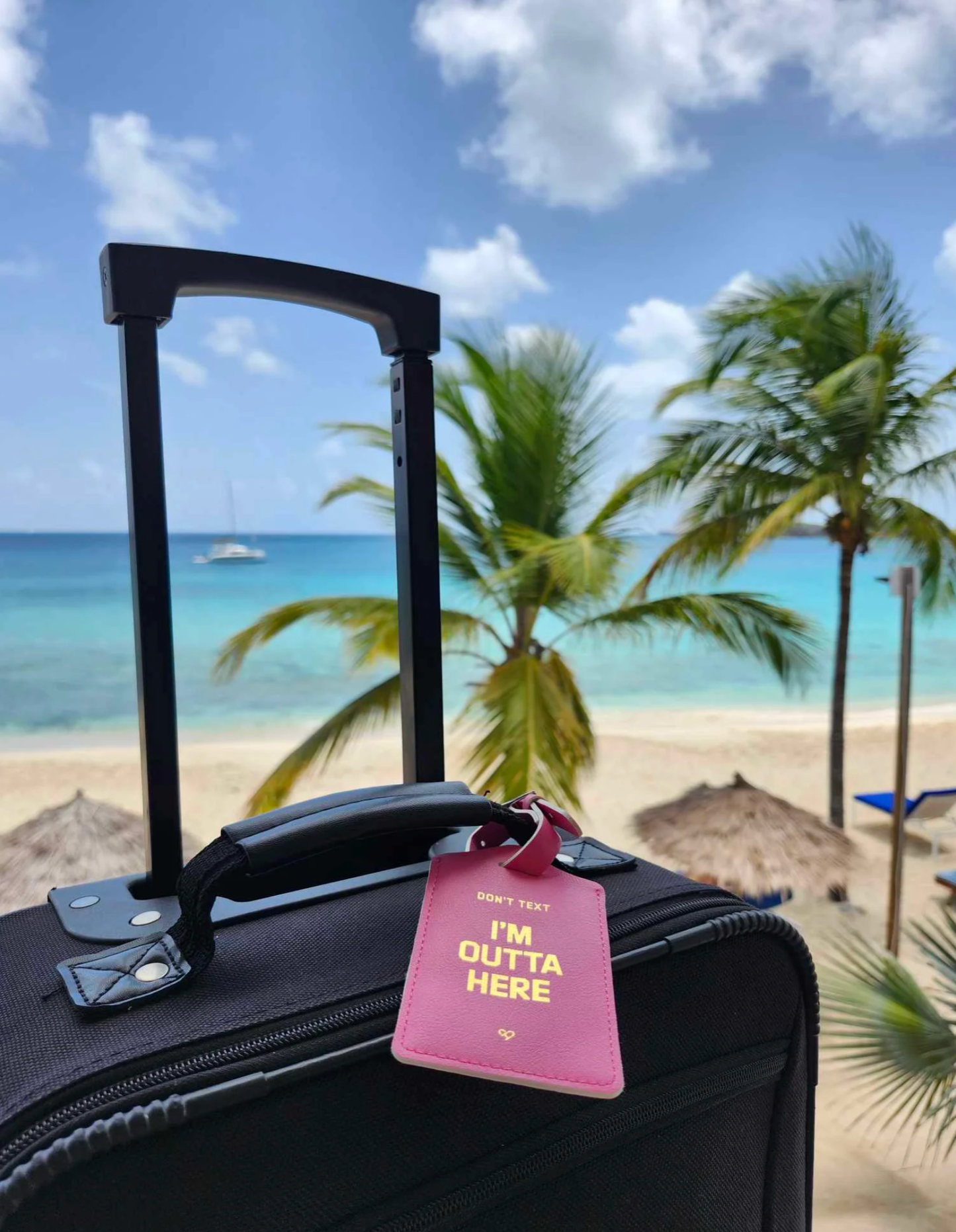 Don't Text I'm Outta Here Luggage Tag Pink