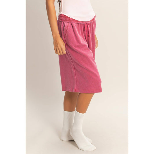 French Terry Bermuda Shorts: DARK RED