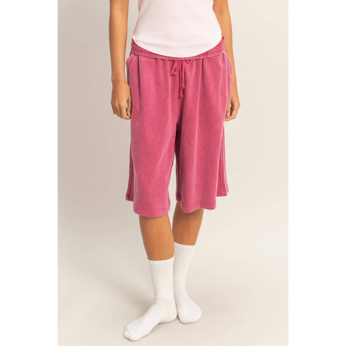 French Terry Bermuda Shorts: DARK RED