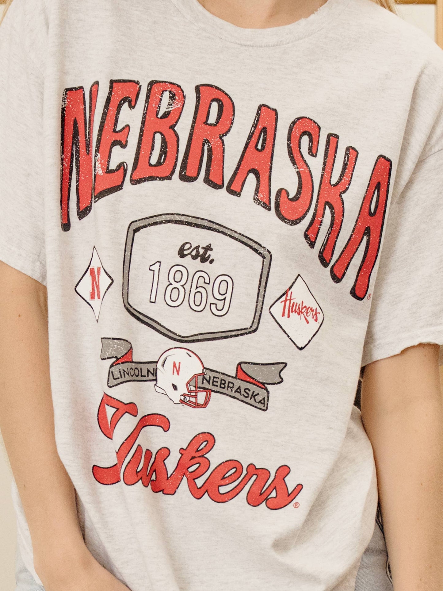 Nebraska Huskers Football Patches Thrifted Tee