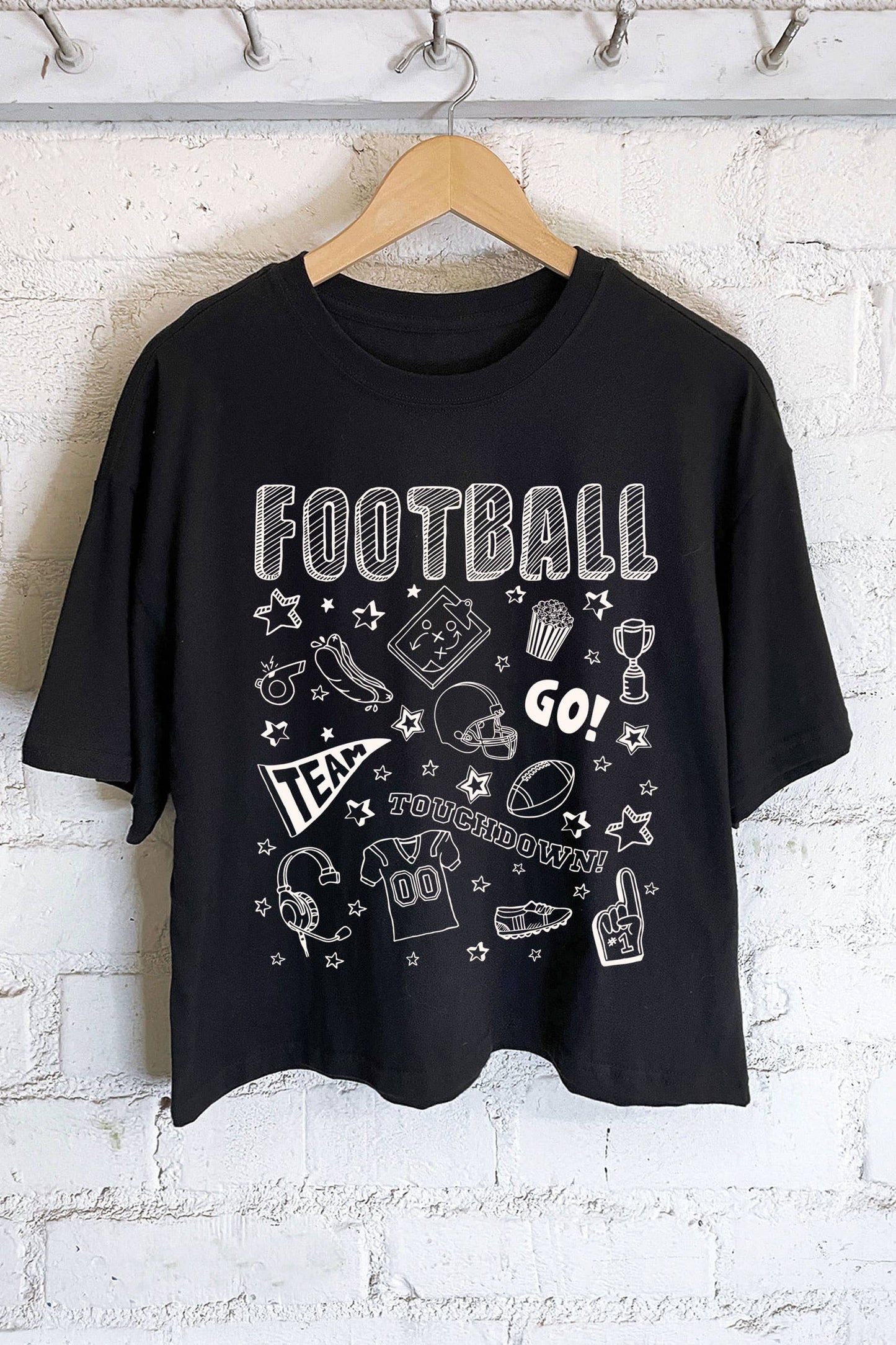 FOOTBALL ICON PUFF GRAPHIC LONG CROP TOP : Black