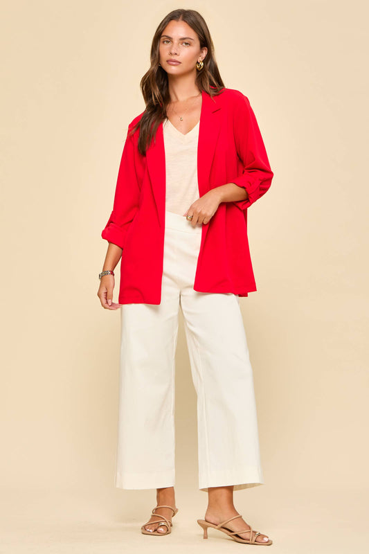 Open Front Boyfriend Blazer: Red