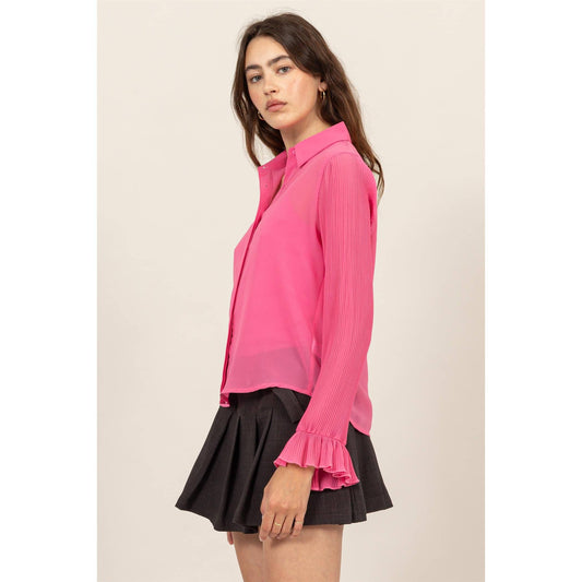 Bell Sleeve Blouse With Lining: PINK