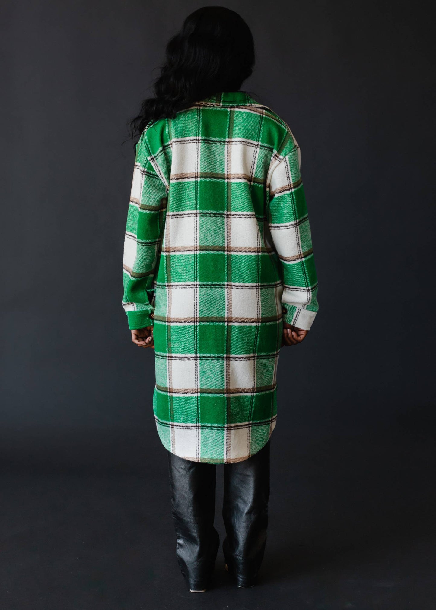 Green, White & Tan Plaid Long Flannel